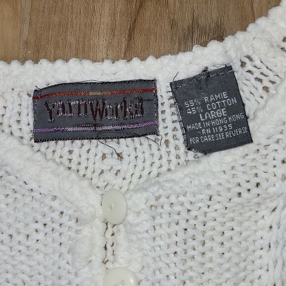 🔺️Vintage Yarn Works White Short Sleeve Sweater Large - Picture 6 of 9